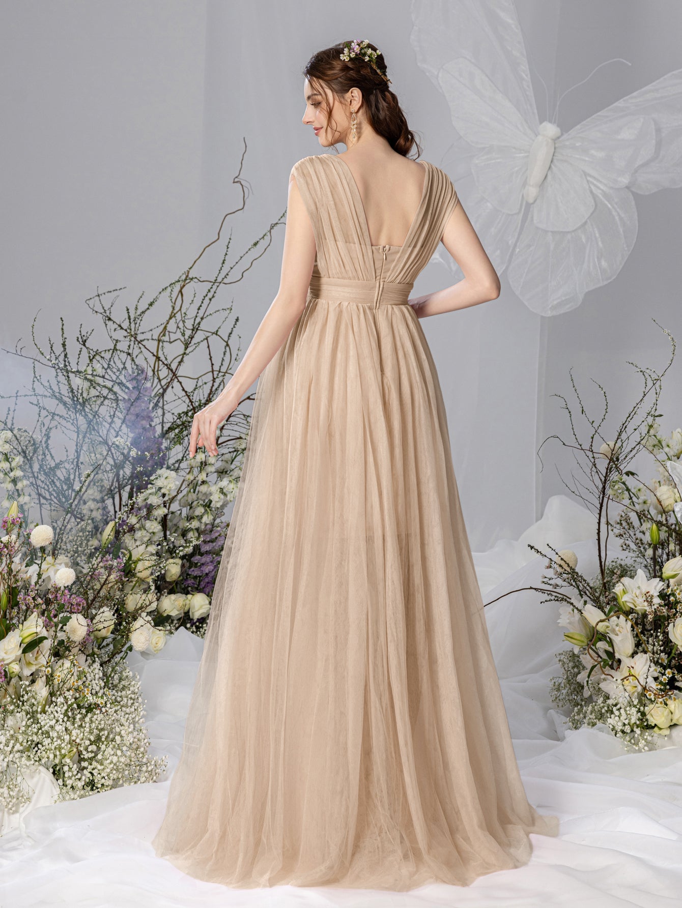 Maternity V-Neck Backless Mesh Party Dress – view 2