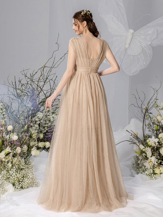 Maternity V-Neck Backless Mesh Party Dress – view 2
