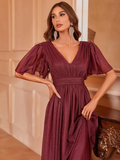 V-Neck Short Sleeve Maxi A-Line Dress — authorized product image 5