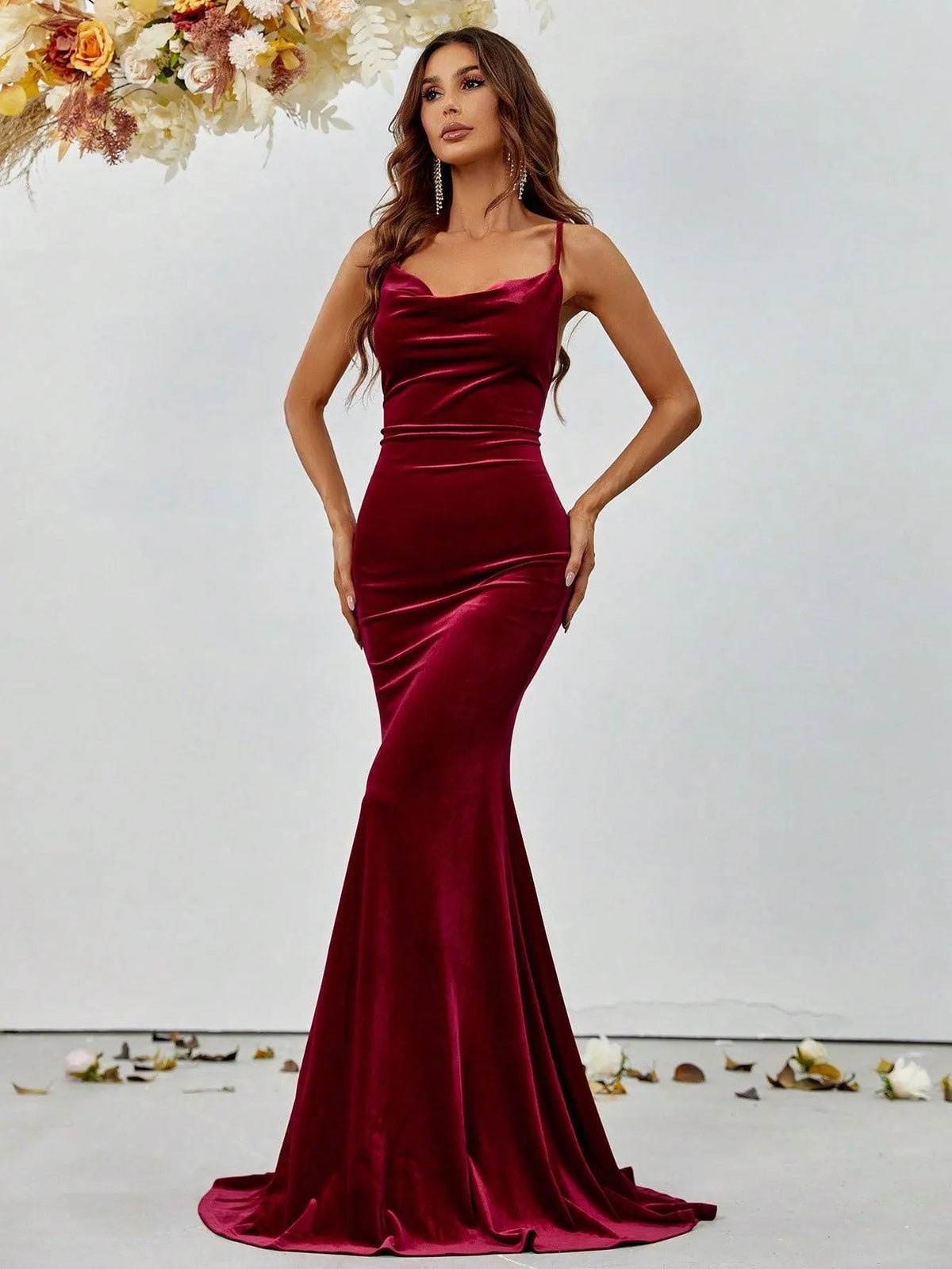 Additional product view of Cami Strap Velvet Backless Mermaid Sleeveless Evening Gown