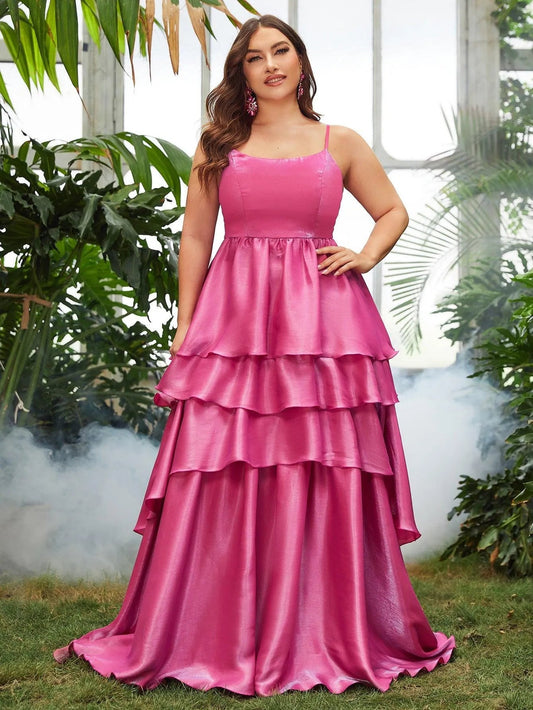 Plus-Size Spaghetti Strap Chiffon Sleeveless A-Line Evening Gown — authorized product image 1