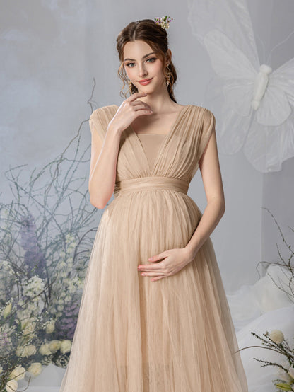 Maternity V-Neck Backless Mesh Party Dress – view 6