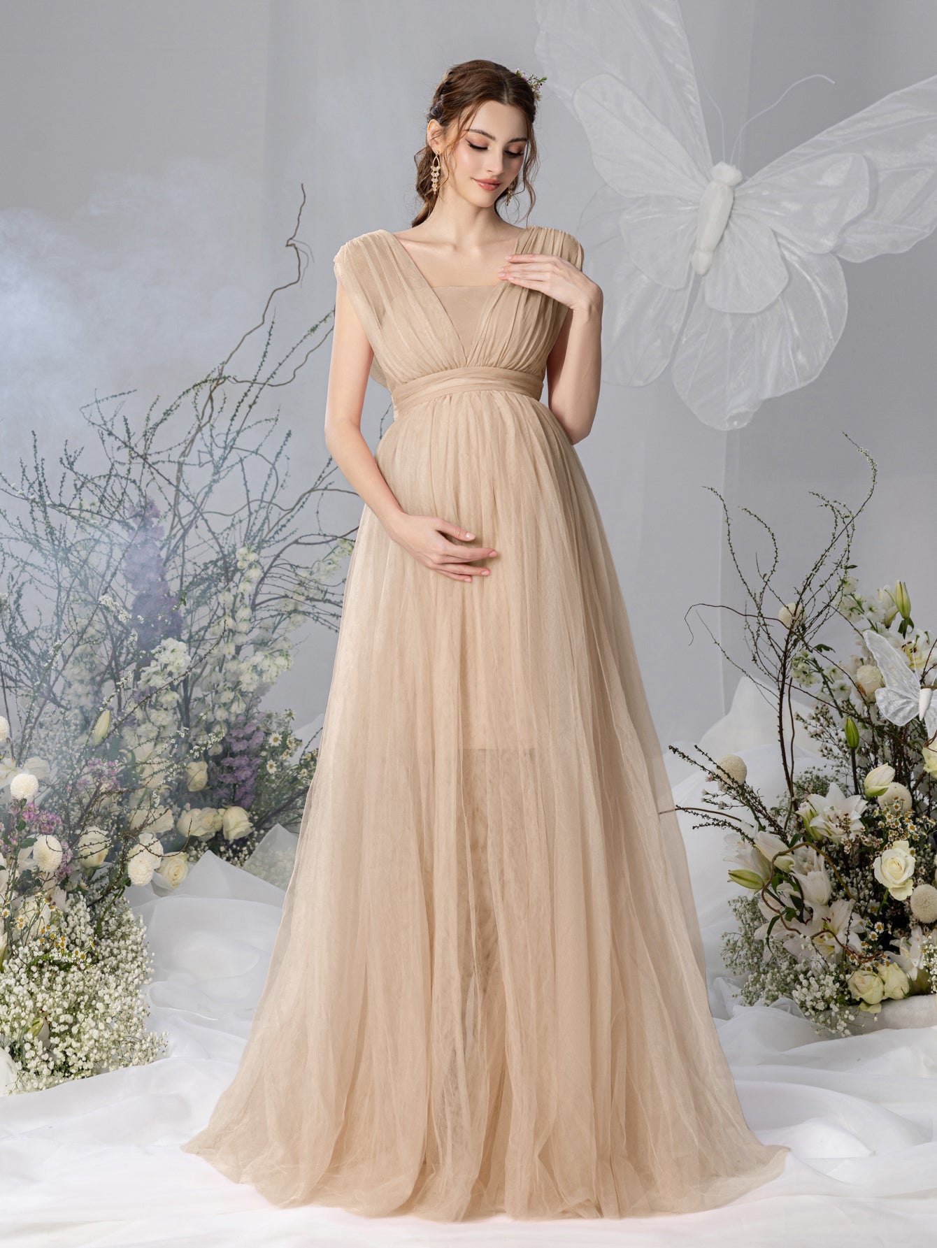 Maternity V-Neck Backless Mesh Party Dress – view 5
