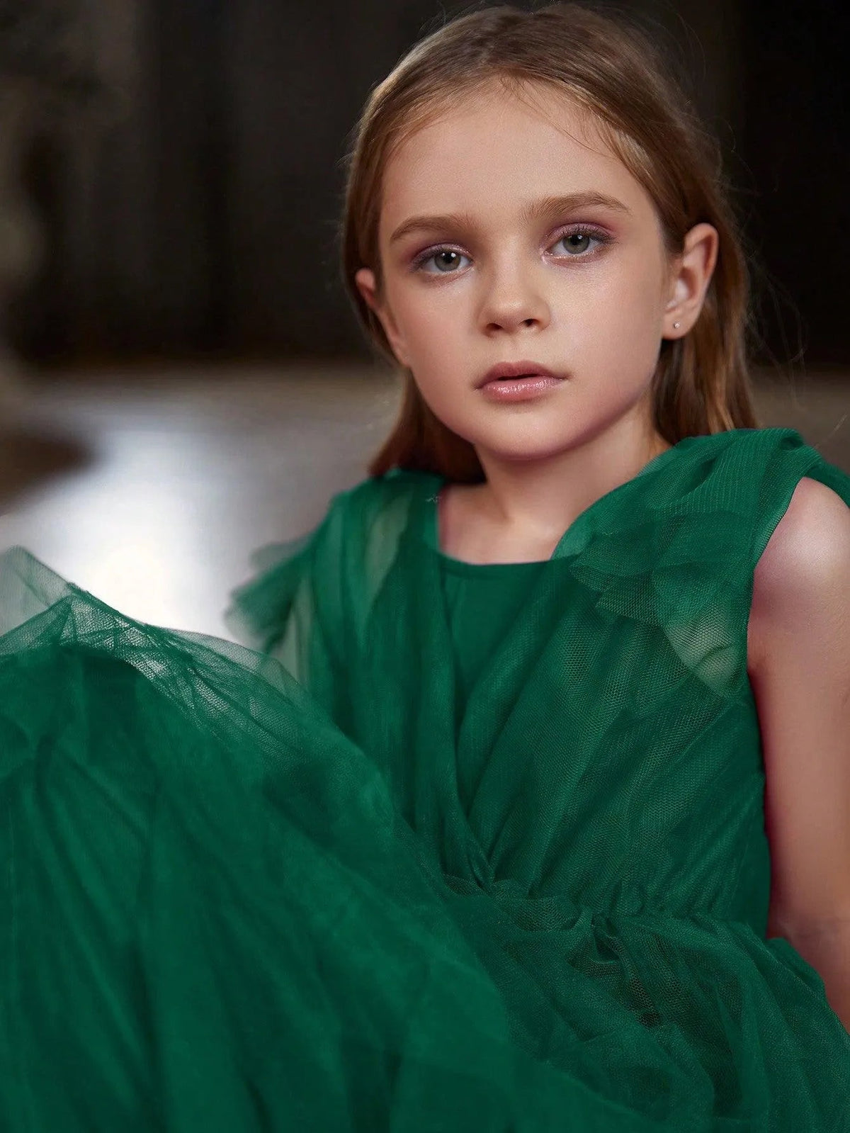 Additional product view of Mesh Overlay A-Line Sleeveless Maxi Tween Girls' Party Dress