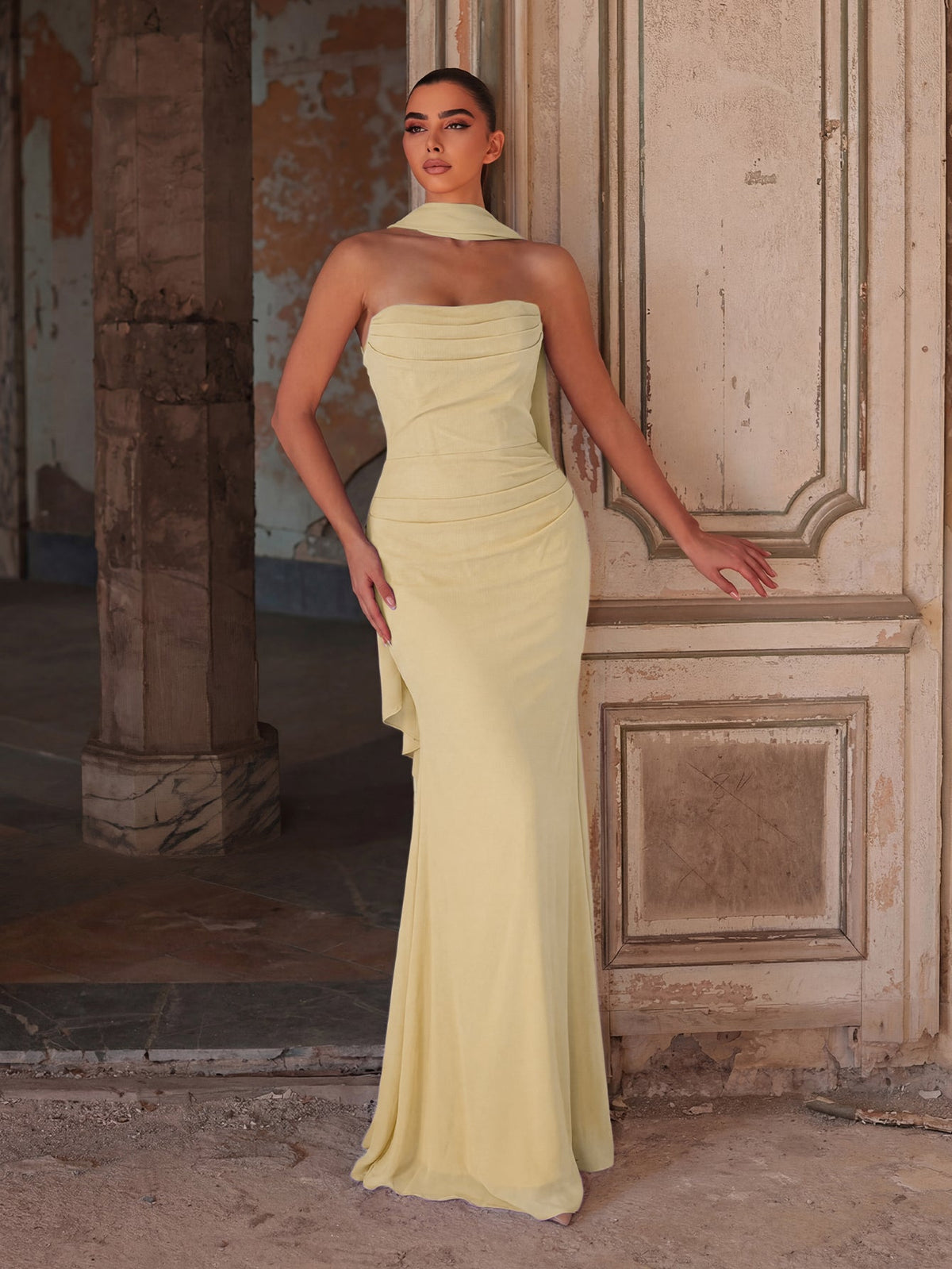 Additional product view of Backless Strapless Chiffon Mermaid Sleeveless Evening Gown