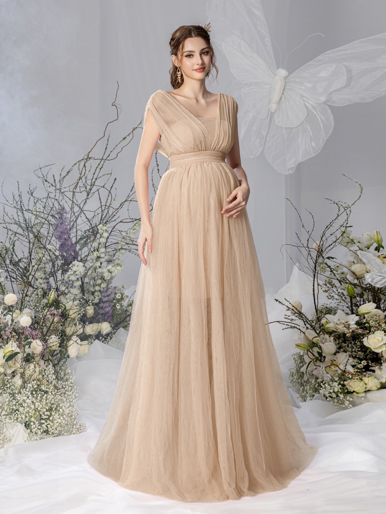 Maternity V-Neck Backless Mesh Party Dress – view 3