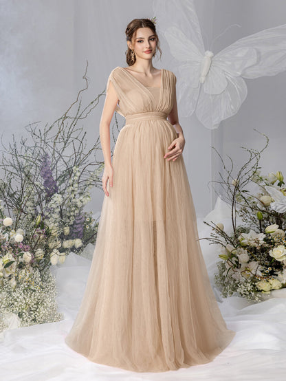 Maternity V-Neck Backless Mesh Party Dress – view 3