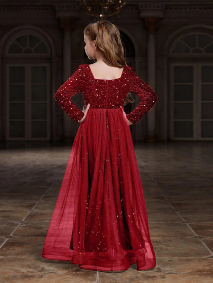 Additional product view of Square-Neck Sequin Mermaid Long-Sleeve Maxi Tween Girls' Party Dress