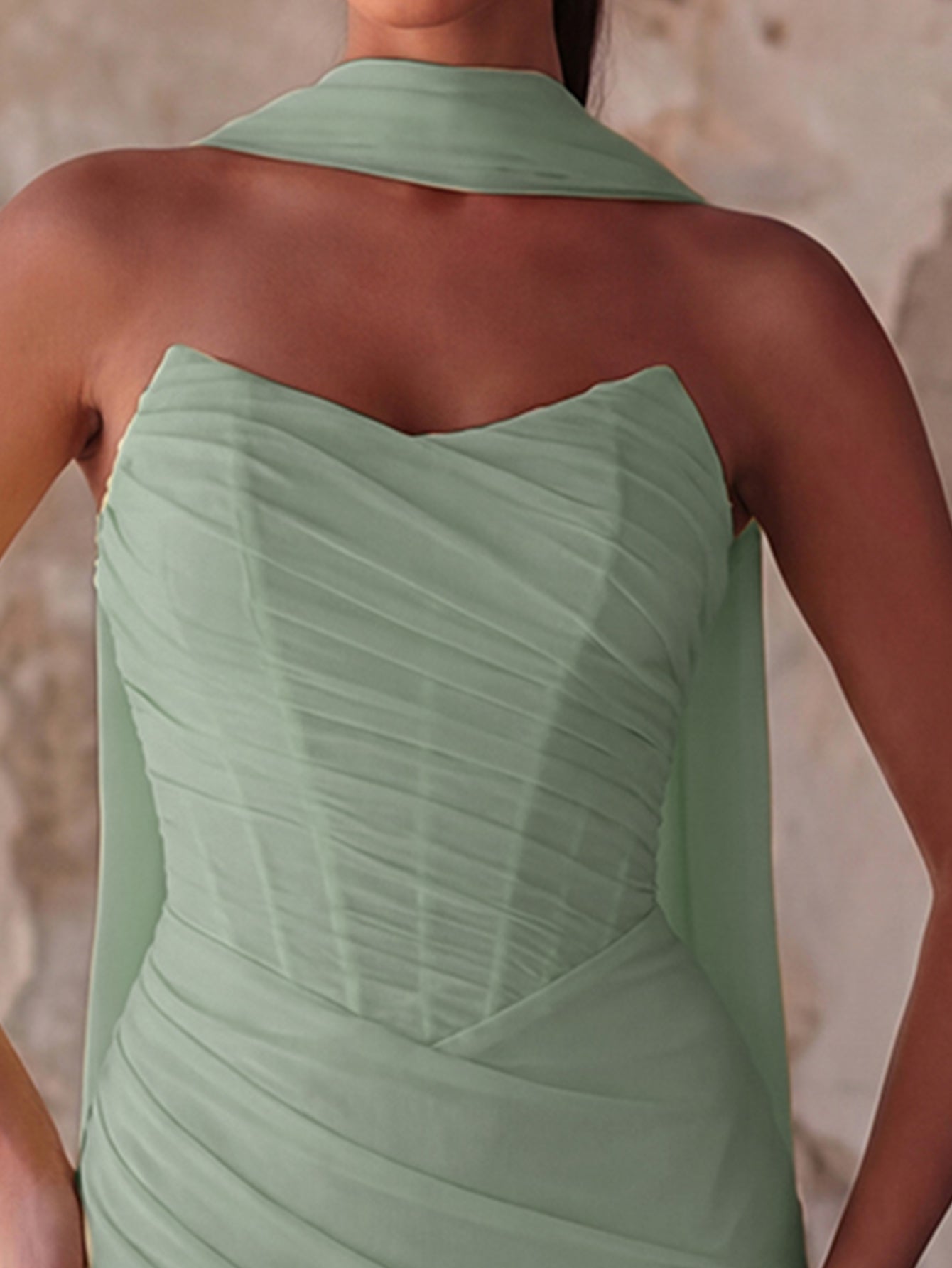Additional product view of Lace-Up Back Strapless High-Slit Mermaid Sleeveless Evening Gown