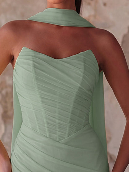Additional product view of Lace-Up Back Strapless High-Slit Mermaid Sleeveless Evening Gown