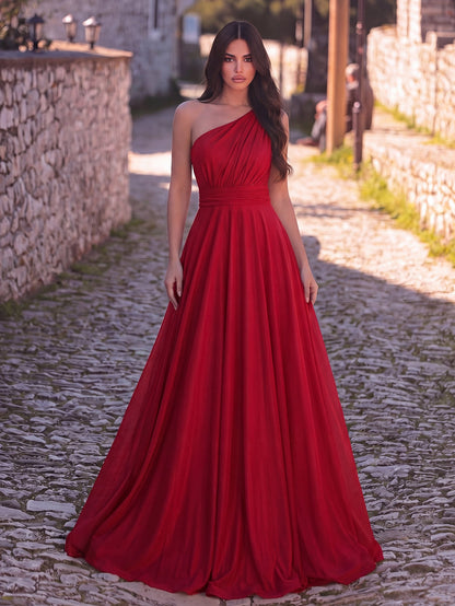 Additional view of One-Shoulder Chiffon Sleeveless A-Line Evening Gown