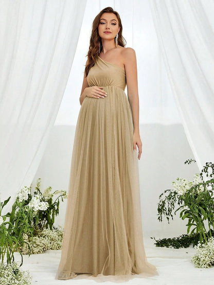 Maternity One-Shoulder Tulle Sleeveless A-Line Evening Gown — authorized product image 3