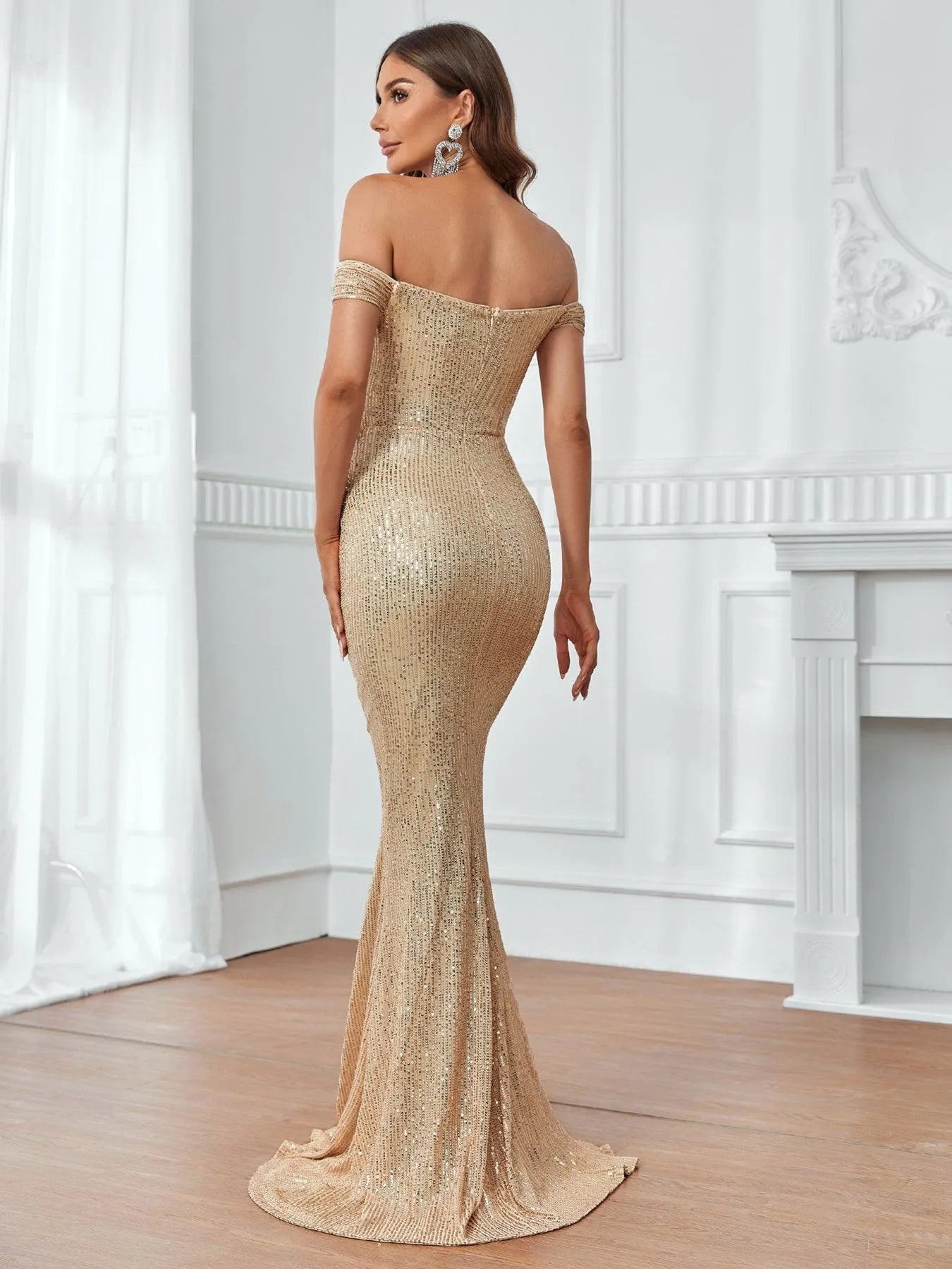 Contrast Mesh Off-Shoulder Mermaid Hem Sequin Formal Dress — authorized product image 2