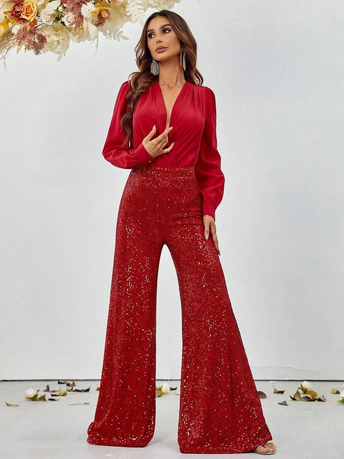 Additional product view of V-Neck Sequin Long-Sleeve Women's Two-Piece Formal Set