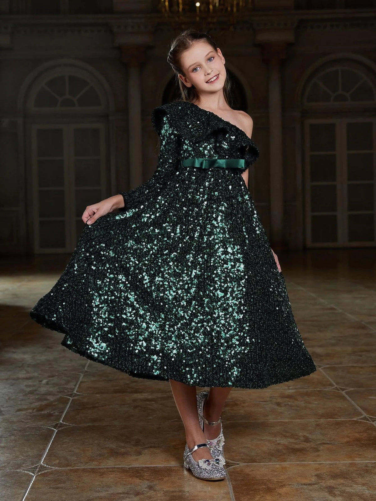 Tween Girls' One-Shoulder Sequin A-Line Formal Gown — authorized product image 1
