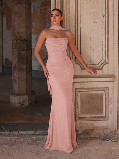 Additional product view of Backless Strapless Chiffon Mermaid Sleeveless Evening Gown