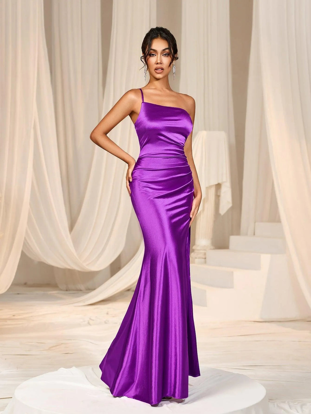 Additional product view of High-Slit One-Shoulder Satin Sheath Sleeveless Maxi Formal Dress