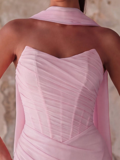 Additional product view of Lace-Up Back Strapless High-Slit Mermaid Sleeveless Evening Gown