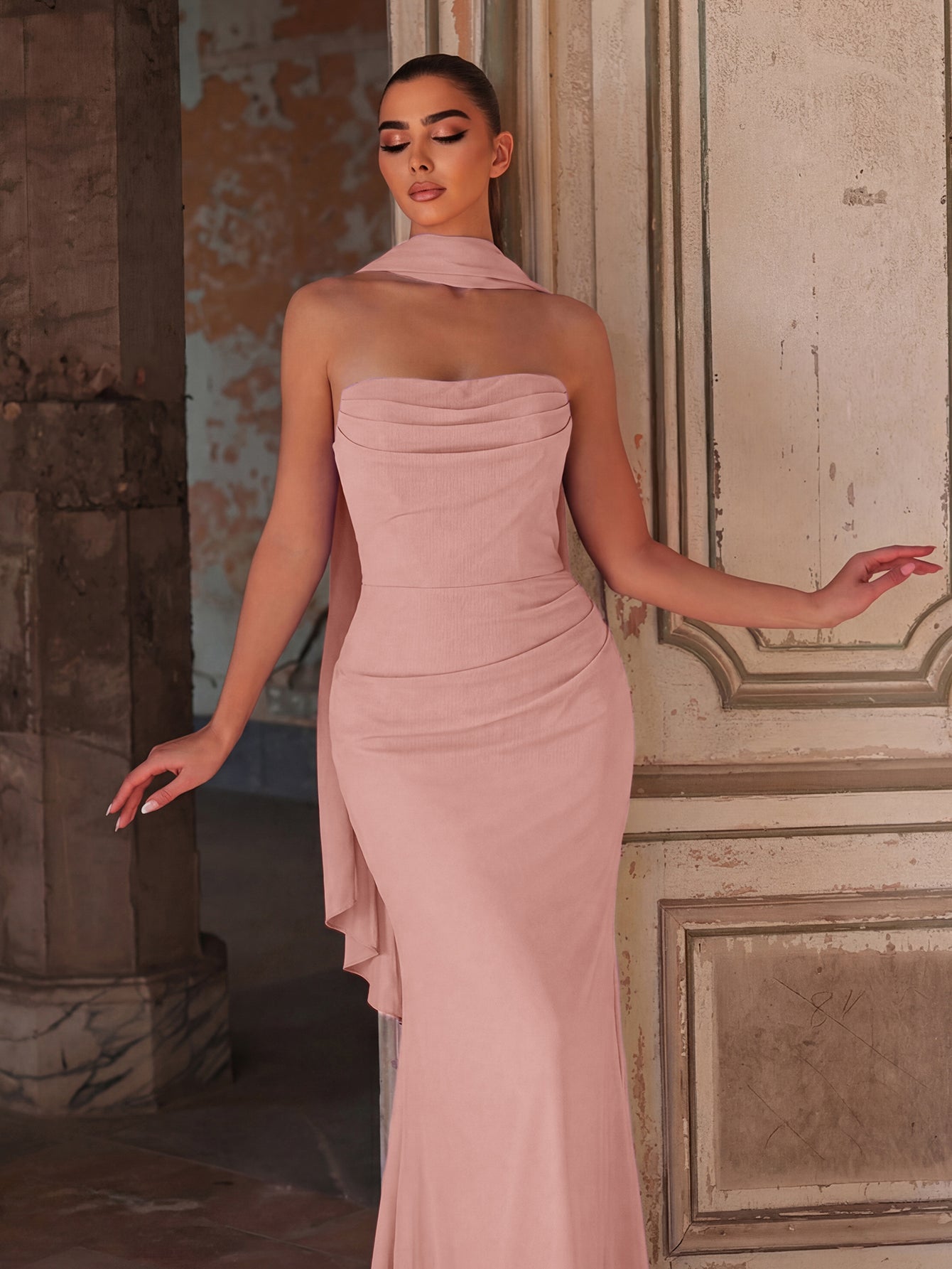 Additional product view of Backless Strapless Chiffon Mermaid Sleeveless Evening Gown
