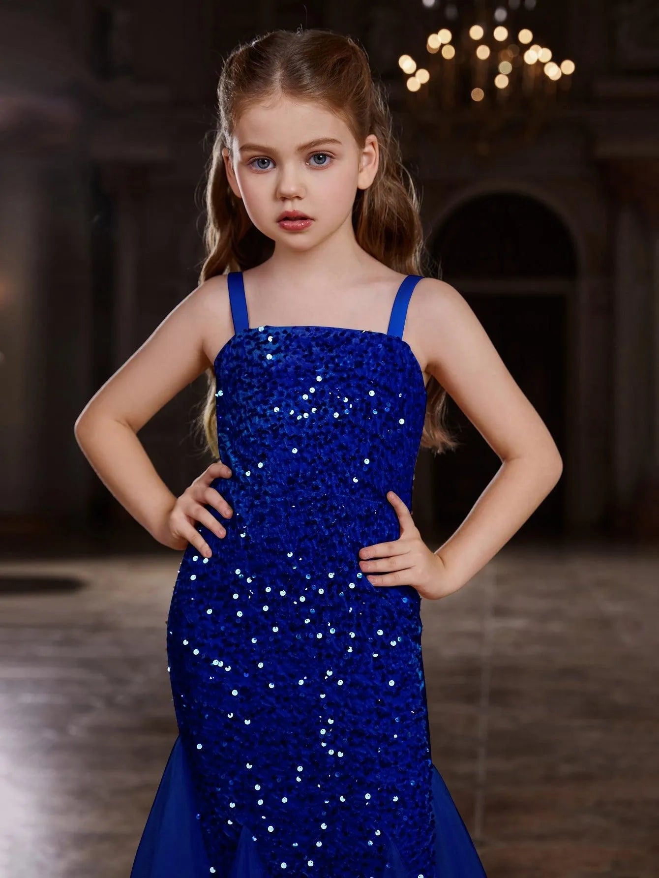 Additional product view of Mesh Overlay Sequin Mermaid Sleeveless Maxi Tween Girls' Party Dress