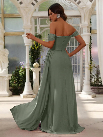 Additional product view of Draped Side High-Slit Off-Shoulder Knit Mermaid Evening Gown