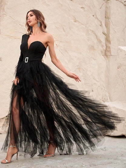 Sophisticated Elegance Asymmetrical Tulle Dress
