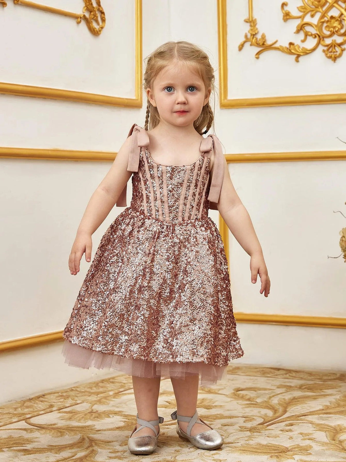 Additional product view of Cami Strap Sequin A-Line Sleeveless Midi Young Girls' Party Dress