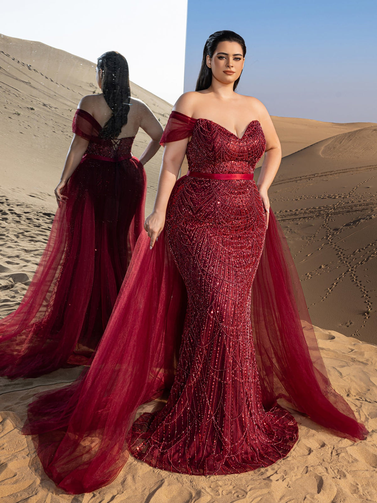 Plus-Size Strapless Tulle Sleeveless Mermaid Evening Gown — authorized product image 6