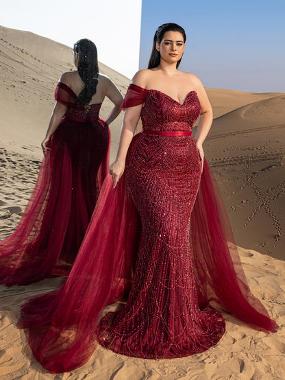 Plus-Size Strapless Tulle Sleeveless Mermaid Evening Gown — authorized product image 6
