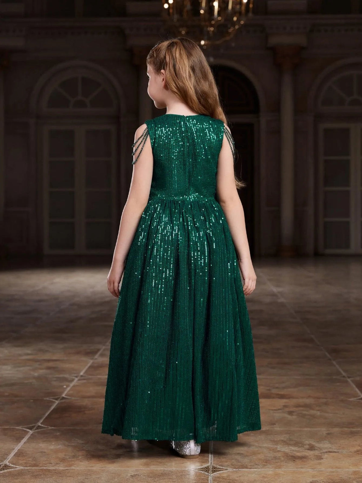 Additional product view of V-Neck Sequin A-Line Sleeveless Maxi Tween Girls' Party Dress
