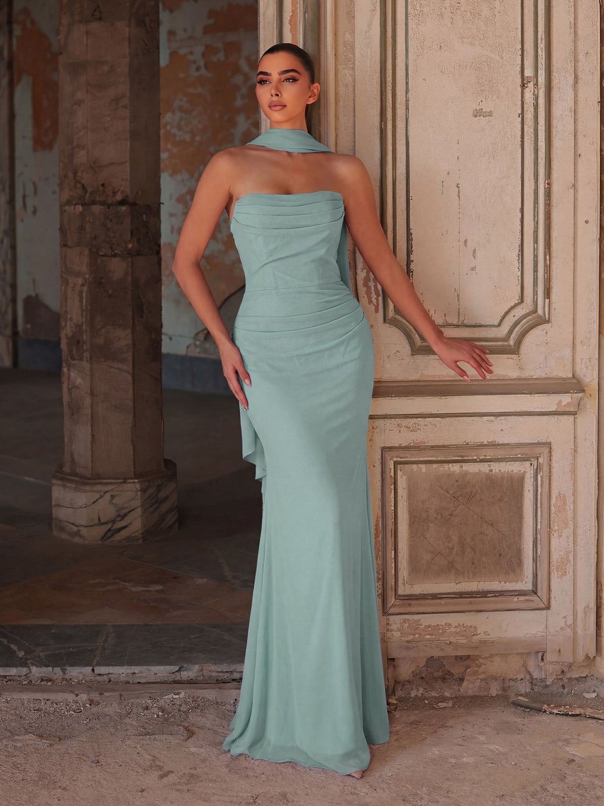 Additional product view of Backless Strapless Chiffon Mermaid Sleeveless Evening Gown