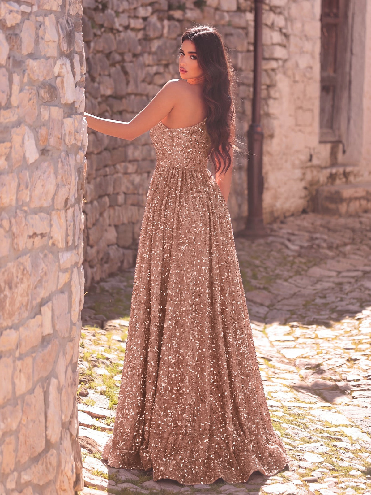 Elegant One Shoulder Sleeveless Sequin A Line Dresses