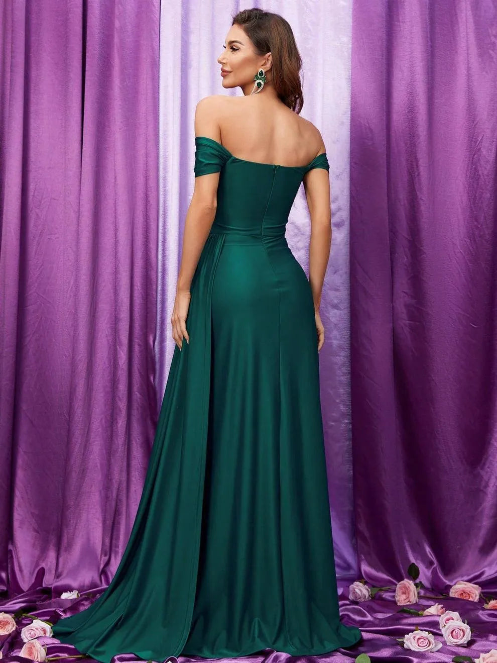 Additional product view of Draped Side High-Slit Off-Shoulder Knit Mermaid Evening Gown