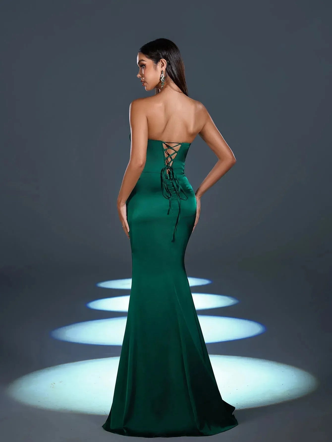 Additional product view of High-Slit Strapless Satin Sequin Mermaid Evening Gown