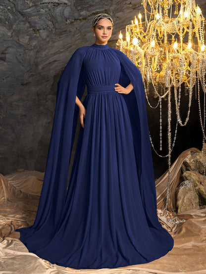 High Neck Chiffon Cape A-Line Evening Gown — authorized product image 7