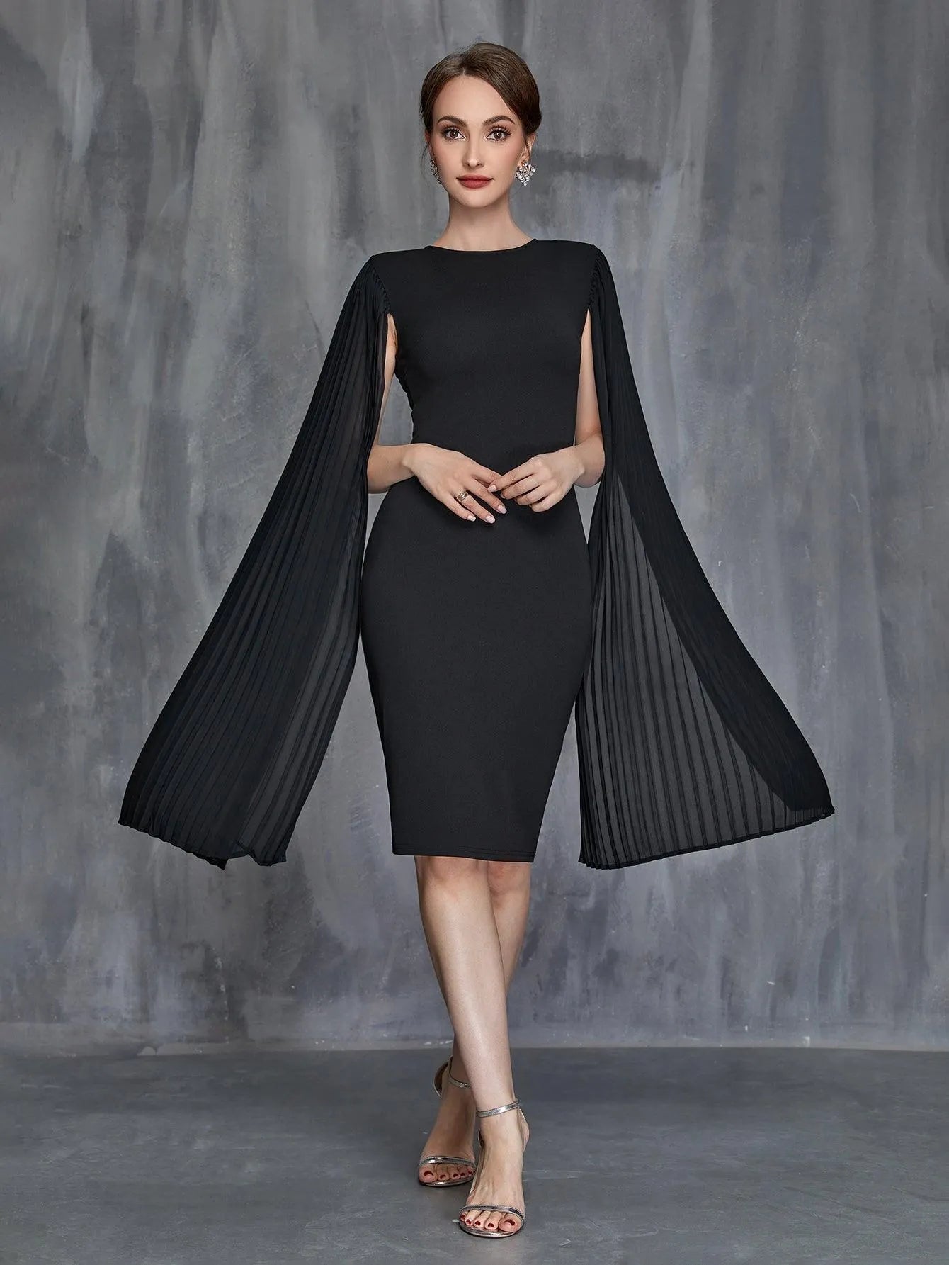 Women's Pleated Cloak Sleeves Midi Dress – view 6