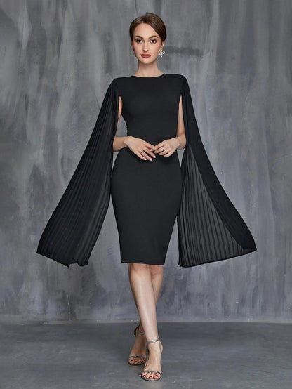Women's Pleated Cloak Sleeves Midi Dress – view 6