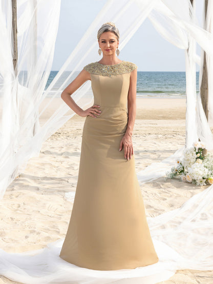 Women's Elegant Sleeveless Chiffon Floor-Length Gown with Beaded Sequin Neckline – Perfect for Weddings, Evening Events, Coastal Celebrations, and Red-Carpet Occasions