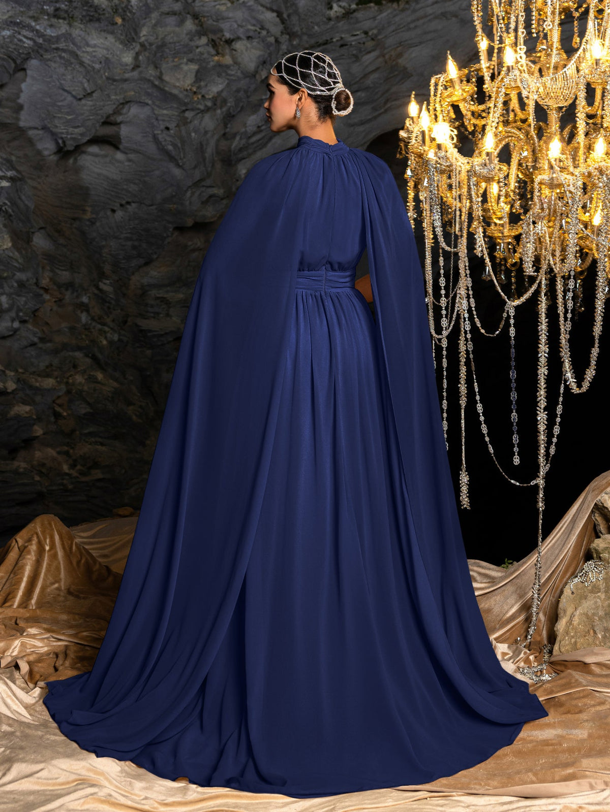 High Neck Chiffon Cape A-Line Evening Gown — authorized product image 8