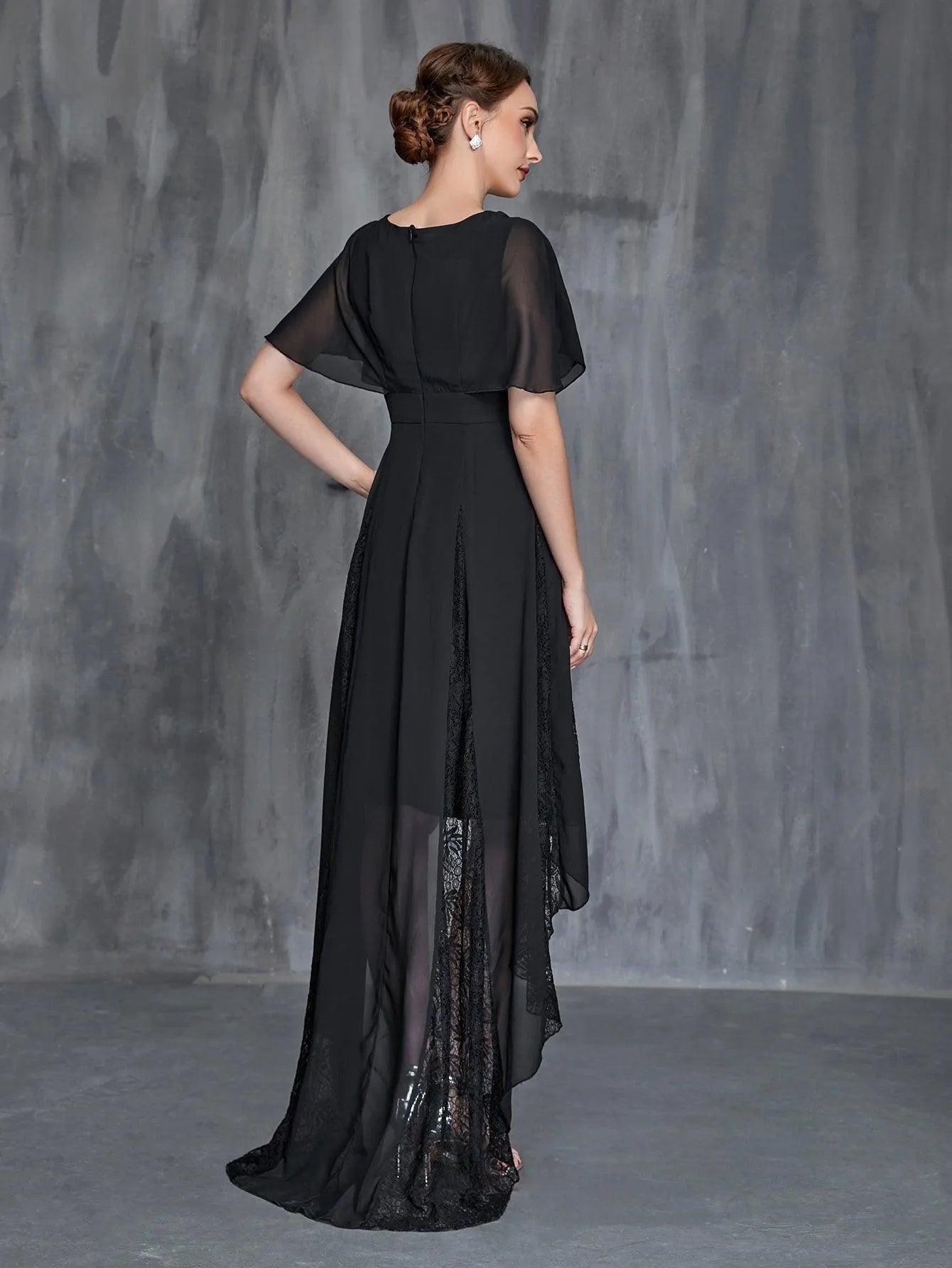 Mother-of-the-Bride V-Neck Chiffon Short-Sleeve A-Line Evening Gown — authorized product image 2