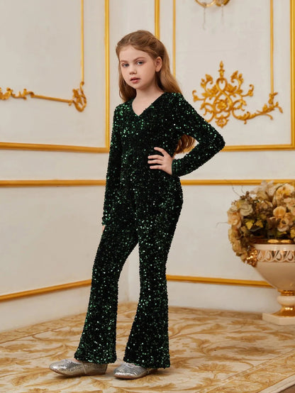 Tween Girls' V-Neck Sequin Long-Sleeve Jumpsuit — authorized product image 4