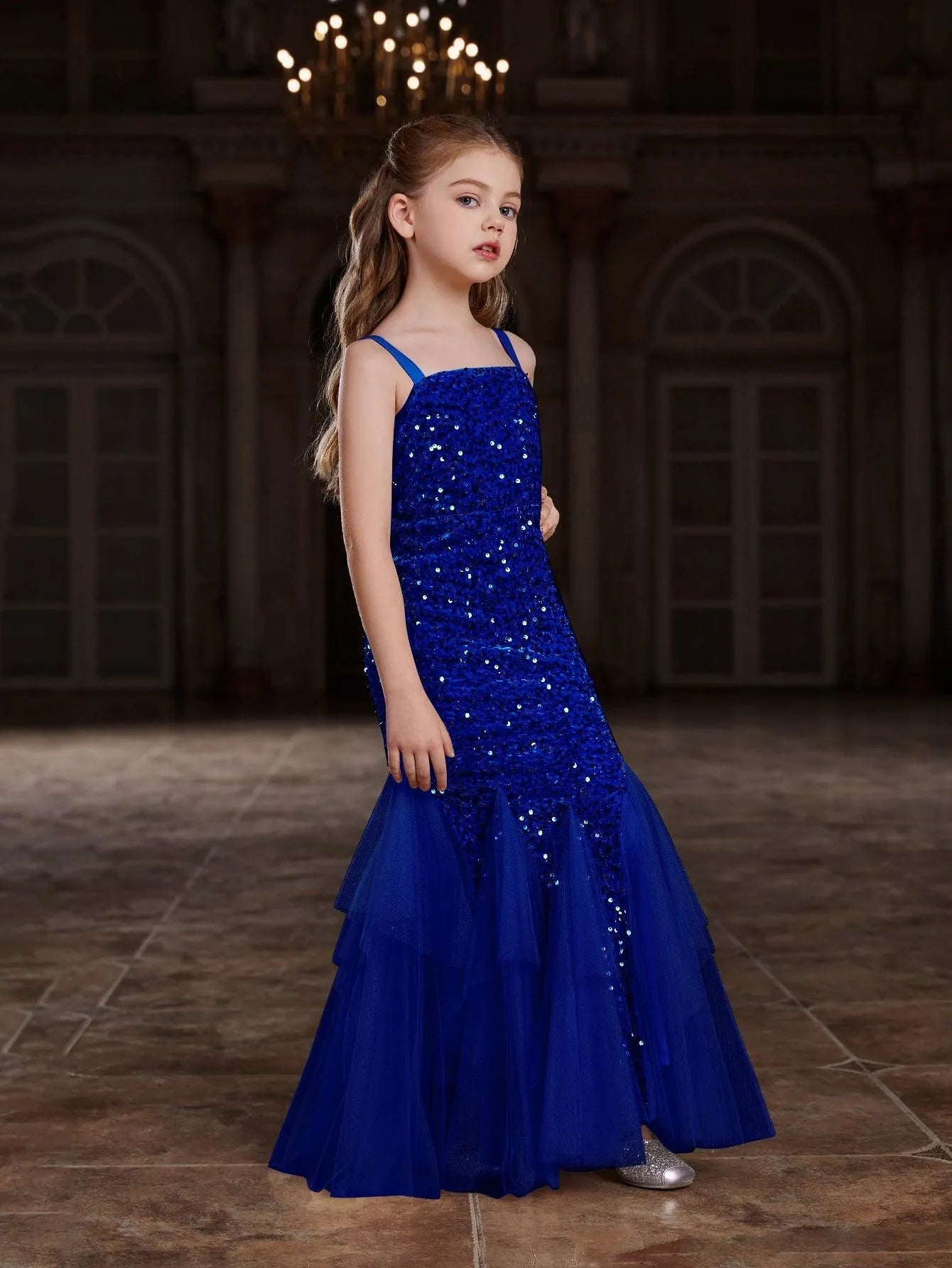 Additional product view of Mesh Overlay Sequin Mermaid Sleeveless Maxi Tween Girls' Party Dress