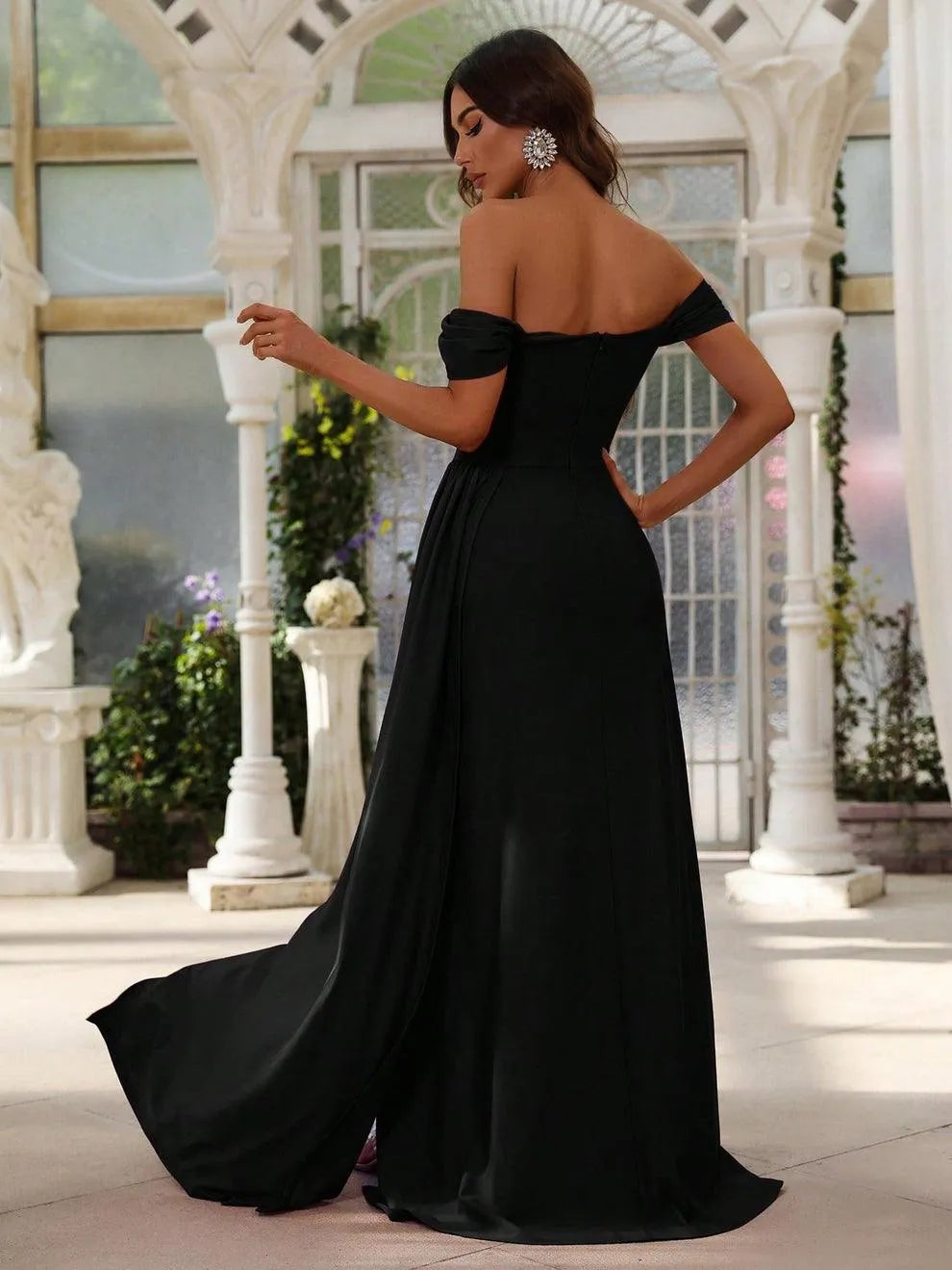 Additional product view of Draped Side High-Slit Off-Shoulder Knit Mermaid Evening Gown