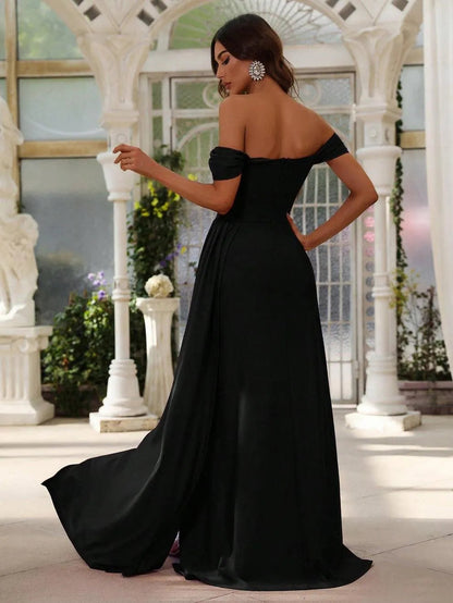 Additional product view of Draped Side High-Slit Off-Shoulder Knit Mermaid Evening Gown