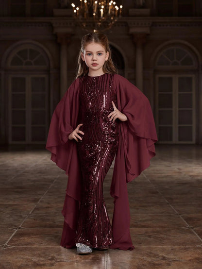 Tween Girls' Round Neck Sequin Long-Sleeve Mermaid Formal Gown — authorized product image 7