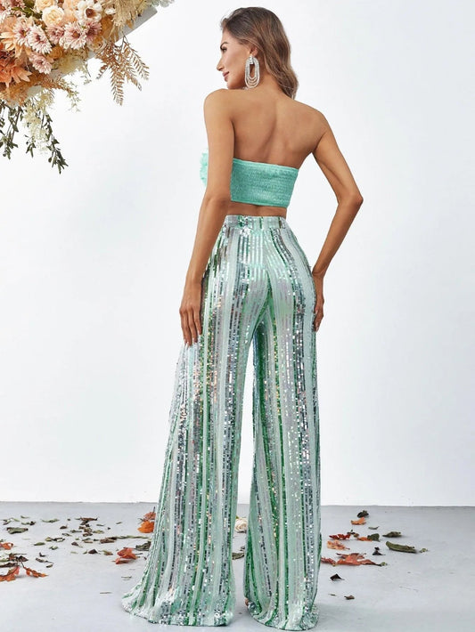 3D Flowers Tube Top & Sequin Wide Leg Pants — authorized product image 2