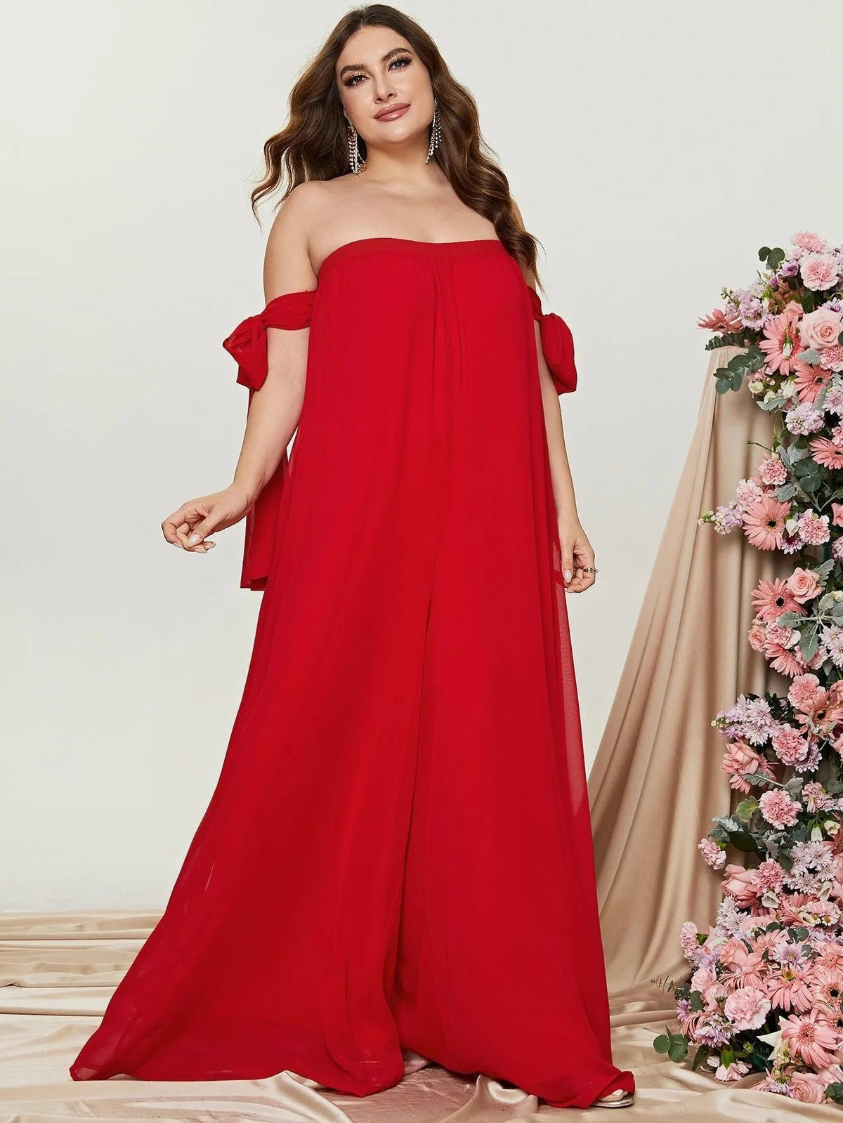 Additional product view of Plus-Size Off-Shoulder Chiffon Sleeveless Formal Jumpsuit