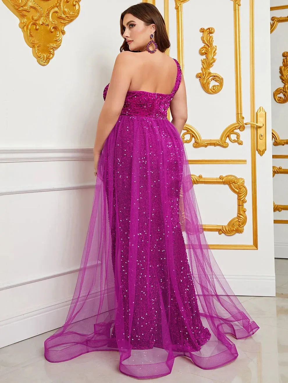 Plus-Size Size One-Shoulder Sequin Mermaid Evening Dress — authorized product image 2
