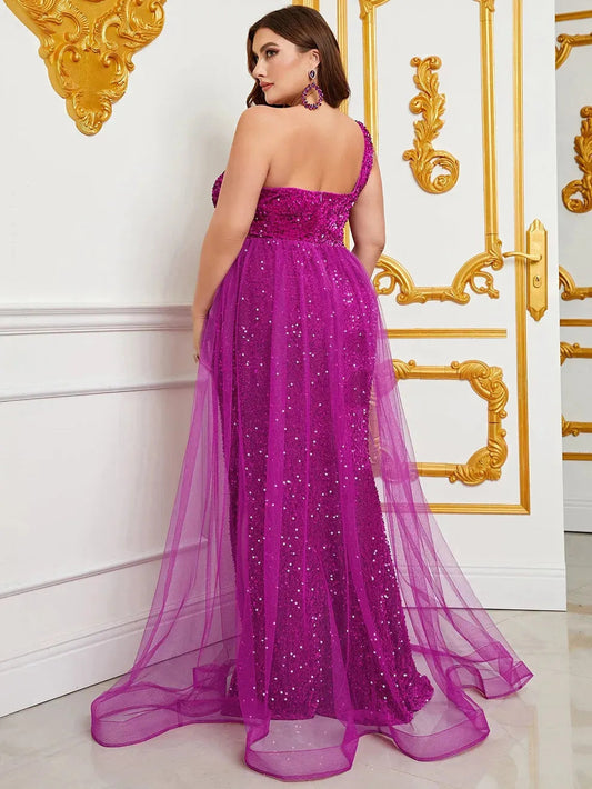 Plus-Size Size One-Shoulder Sequin Mermaid Evening Dress — authorized product image 2