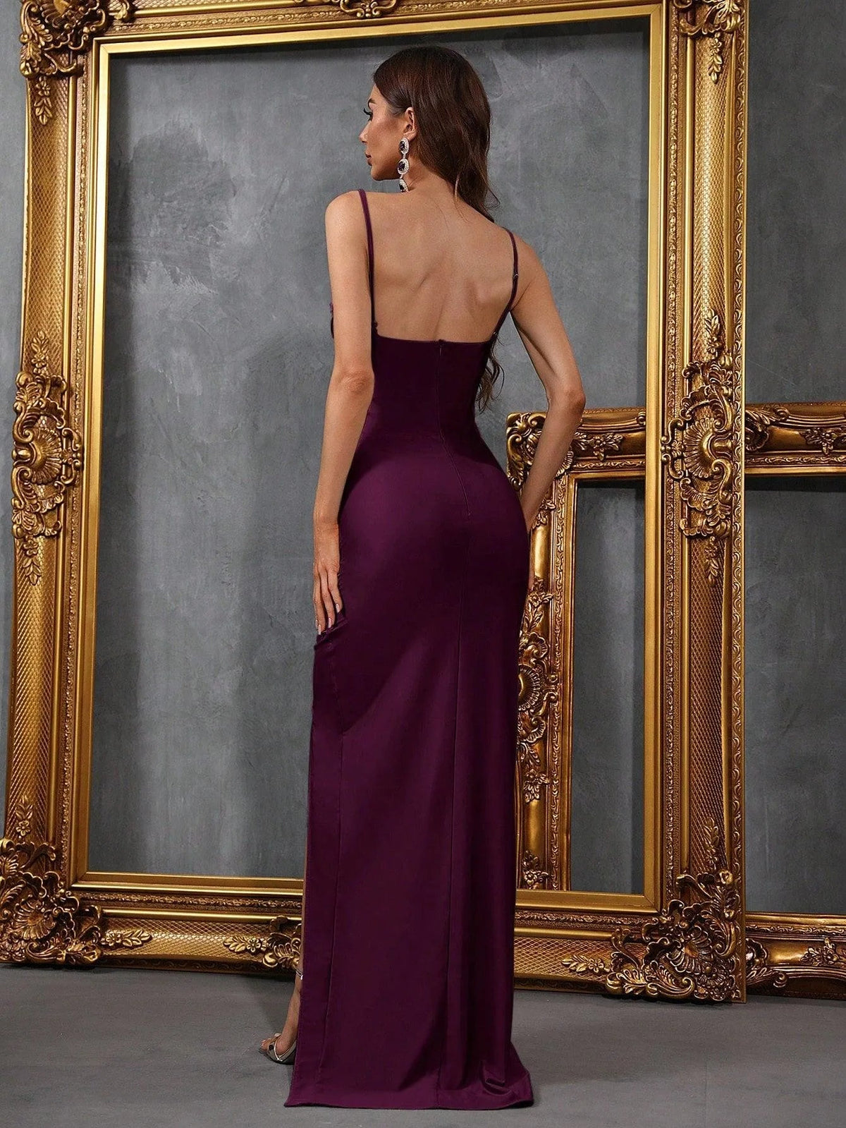Additional product view of Cami Strap High-Slit Knit Sheath Sleeveless Evening Gown